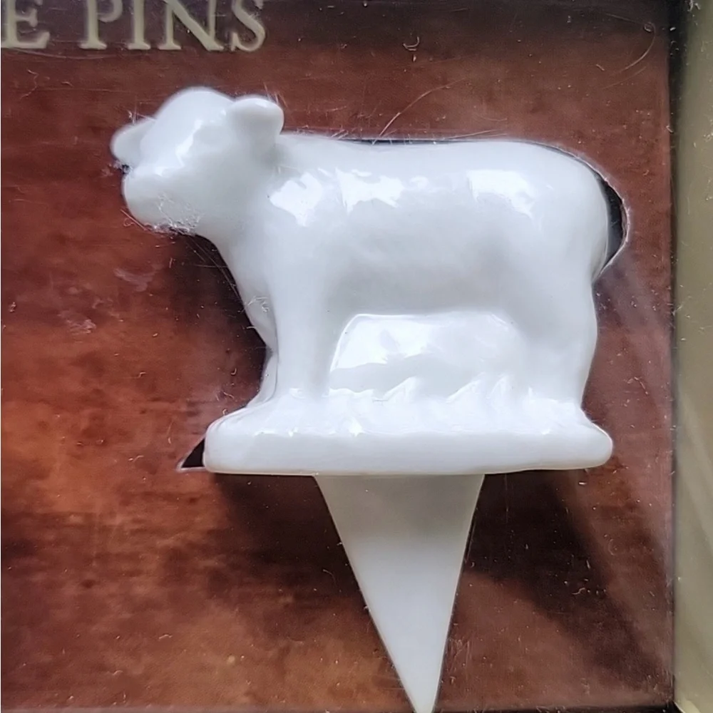 Sur la Table Barnyard Cheese Pins Porcelain Set of 3 COW SHEEP PIG New